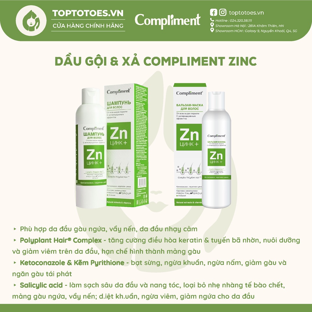 Gội Xả Compliment Selen, Keratin, ZinC nuôi dưỡng, phục hồi, kích mọc tóc và giảm gàu ngứa 200ml