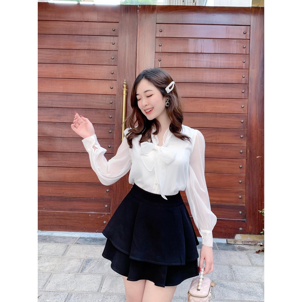 [Mã WASTNgiảm tối đa 15K đơn 0đ] ÁO SƠ MI NỮ DÀI TAY,ÁO SƠ MI TRẮNG NỮ CHẤT VẢI VOAN PHỐI TAY LƯỚI XINH LUNG L