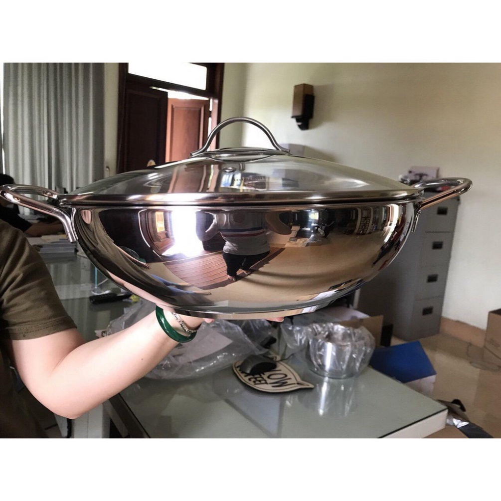 Chảo Lẩu Xào Sâu Lòng 32-28-26cm 3 Đáy Inox 430 Fivestar- Đáy Từ Lắp Kính - Bảo Hành 5 Năm