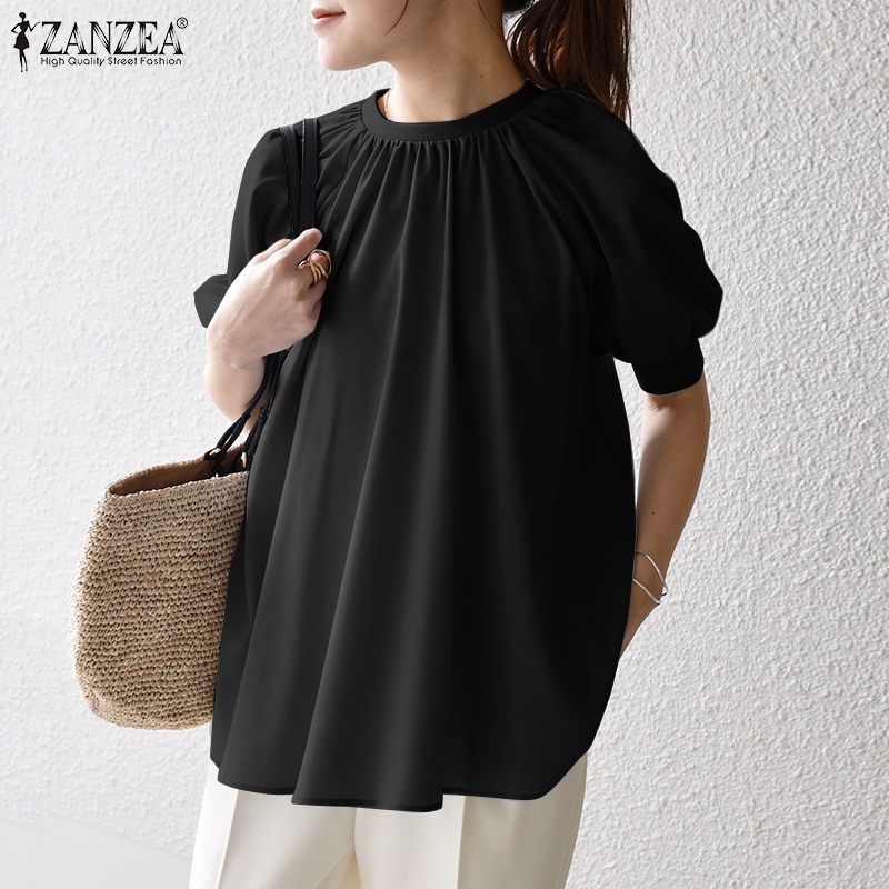 Áo sơ mi ZANZEA tay lửng cổ tròn dáng rộng thời trang cho nữ