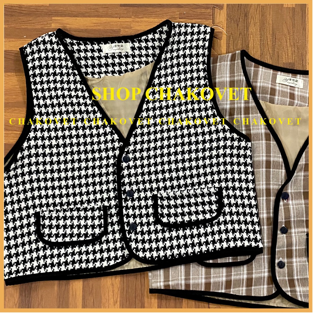 Áo Gile dạ nữ 2 lớp AG8112 họa tiết thổ cẩm phong cách Hàn Quốc, kiểu áo không tay cổ V chất đẹp thời trang thu đông | BigBuy360 - bigbuy360.vn