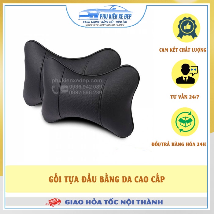 Gối tựa đầu ô tô ⚡FREESHIP⚡ chất liệu da cao cấp nệm mút sợi tơ giống tơ tằm, da đục lỗ công nghệ laser