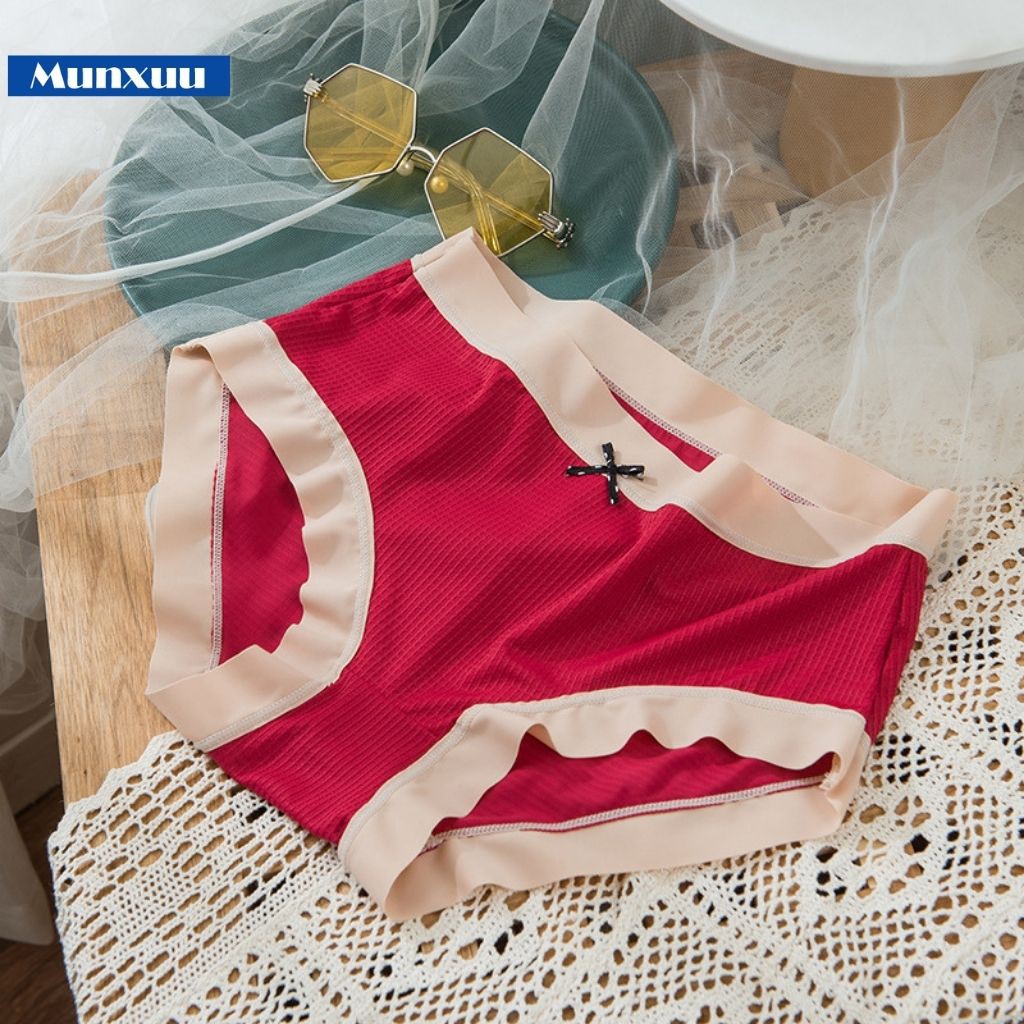 Quần lót nữ Cotton cao cấp phối su lạnh màu trơn mặt lưới co dãn 4 chiều thoáng mát - MUNXUU QC09