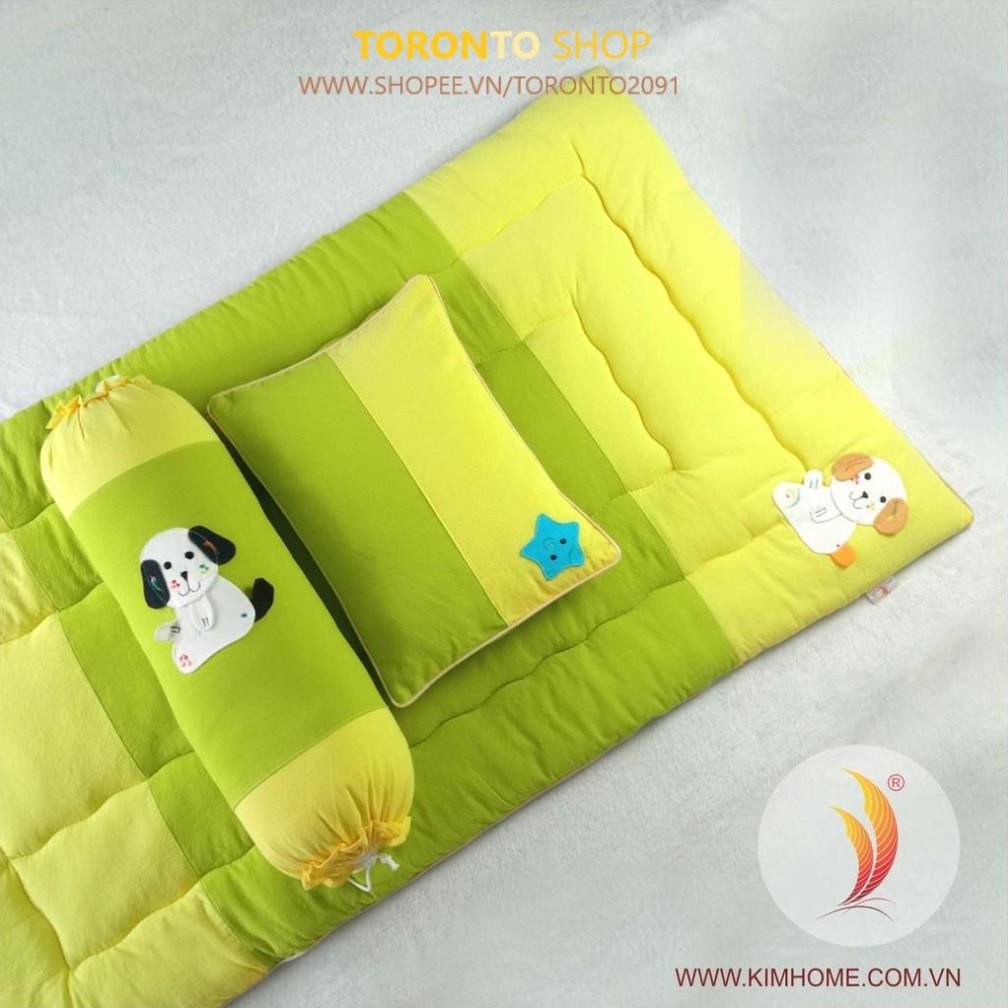 Bộ nệm gối cho bé đi nhà trẻ chất liệu cotton xốp chần gòn  thương hiệu Kim Home siêu dễ thương 70x120 cm