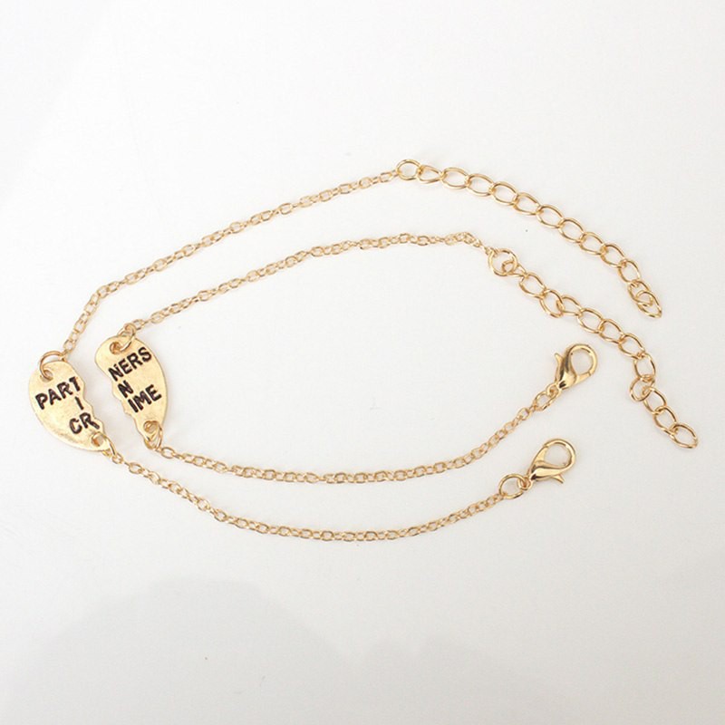 Cặp vòng tay hợp kim mặt hình nửa trái tim khắc chữ duyên dáng