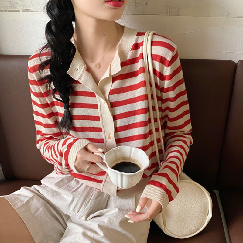 Áo Khoác Cardigan Sọc Nhiều Màu Thời Trang Cho Nữ