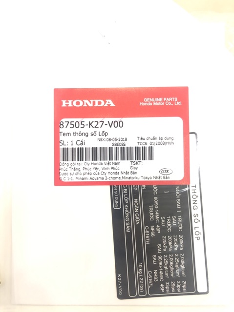 Bộ 4 Tem Thông Số AirBlade 2016-2018 Chính Hãng Honda