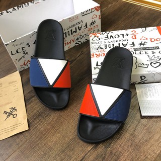 [Giá Sale 50%] Dép Lê LV Đế Sần Tam Giác Xanh Trắng Đỏ-Dép Quai Ngang