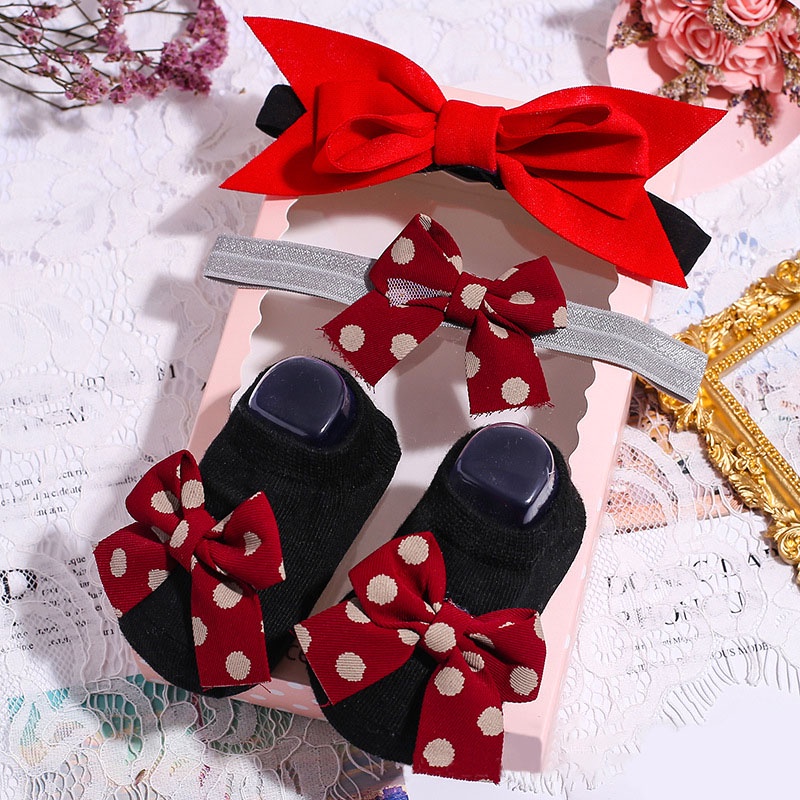 Set 3 Đôi Vớ Công Chúa Và Băng Đô Ren Chống Trượt Cho Bé Gái