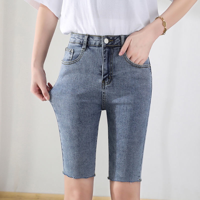 Quần short Denim lưng cao màu đen thời trang cá tính cho nữ