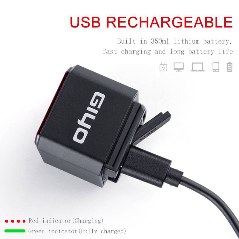 Đèn xe đạp thông minh GIYO Đèn hậu phía sau Phụ kiện xe đạp tự động Bật / Tắt USB Có thể sạc lại Đèn báo phanh có thể sạc lại Đèn LED an toàn Đèn lồng an toàn