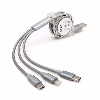 Cáp sạc 3 đầu dây rút đa năng  lightning type c và Micro USB