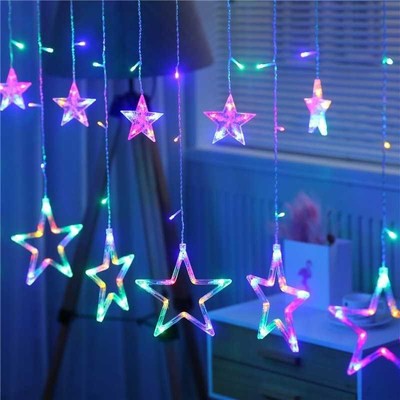 Dây đèn led trang trí nhà cửa 6 ngôi sao to 6 ngôi sao bé dài 3M Đèn nháy thả mành hình ngôi sao 12 đèn – tùy chọn màu