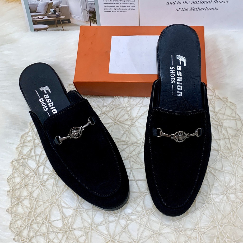 Giày sục nam Vải Nỉ xích ngang Ong - Giày sục nam giá rẻ, bền và đẹp