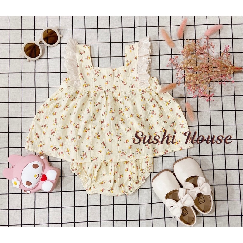 (Ảnh thật) Set hoa nhí tay cánh tiên dịu dàng cho bé - Thời trang set, váy, đầm cho bé