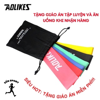 Dây cao su kháng lực Aolikes tập chân mông, Bộ dây Miniband 6 dây kèm túi (tặng giáo án tập luyện và ăn uống)