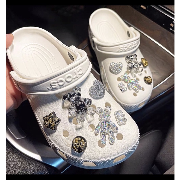 Set sticker, Jibbitz , nút cài dép sục, cross Gấu Nhũ