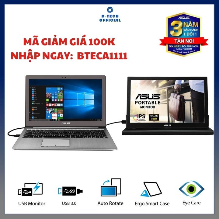 [Mã ELHASALE1TR giảm 5% đơn 3TR] Màn Hình Di Động ASUS MB169B+/BR+ 15.6'' Full HD (1920x1080) IPS Nhỏ Gọn (Ko Cảm Ứng)