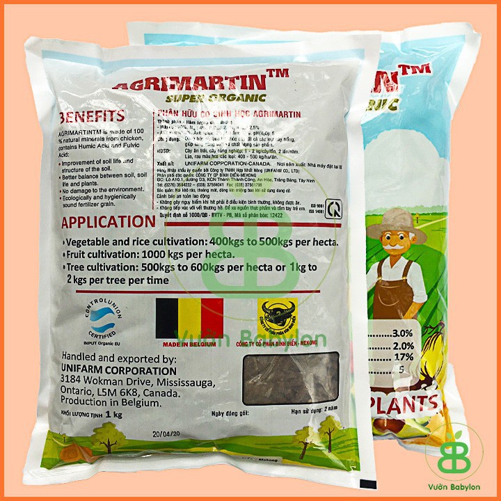 Phân hữu cơ sinh học Agrimartin nhập khẩu từ Bỉ gói 1kg