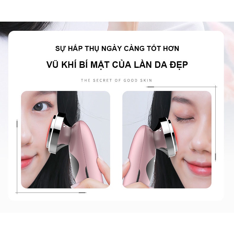 Máy Di Tinh Chất Mát Xa Nâng Cơ Đẩy Dưỡng Chất Chăm Sóc Da Chuyên Sâu - Máy Massage Mặt Cầm Tay ion - Thỏ Hồng Kids