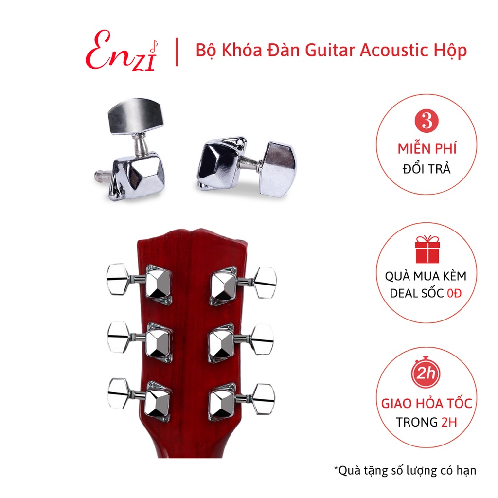 Khóa đàn guitar acoustic khóa hộp làm bằng thép không gỉ mạ niken, khóa đúc đặc đủ bộ Enzi