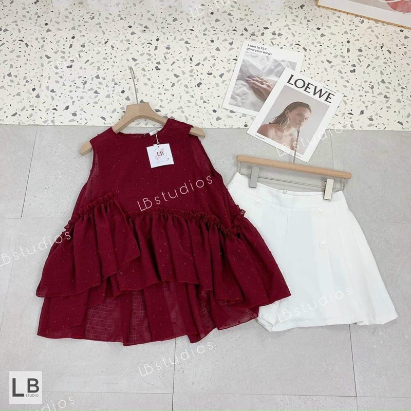 SNU212 - SET NỮ ÁO ĐỎ BÈO SÁT NÁCH QUẦN TRẮNG | BigBuy360 - bigbuy360.vn