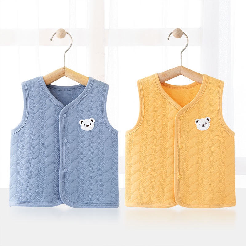 Áo vest cotton Ba Lớp Dày Dặn Ấm Áp Màu Trơn Thời Trang Thu Đông Dành Cho Bé Trai Gái