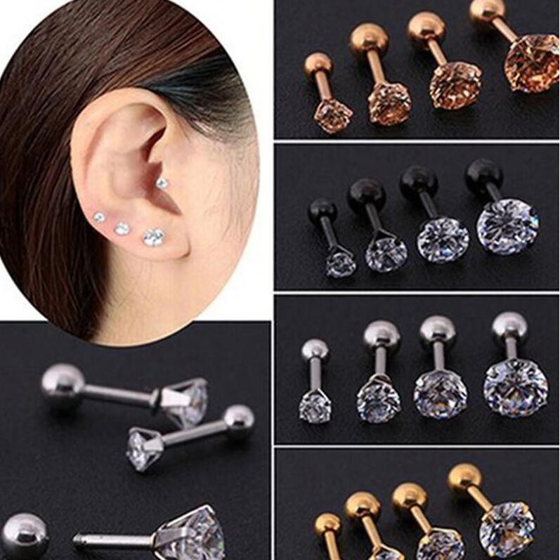 Bông Tai Đính Đá Zircon Bằng Thép Không Gỉ Thời Trang