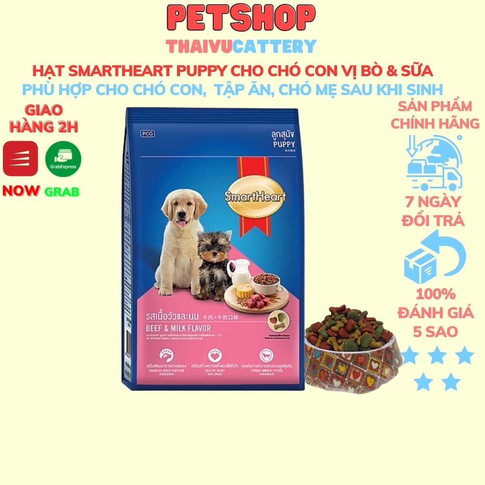 Thức ăn chó SmartHeart Puppy Beef Milk 3kg - Vị Bò &amp; Sữa dinh dưỡng cân bằng và đầy đủ