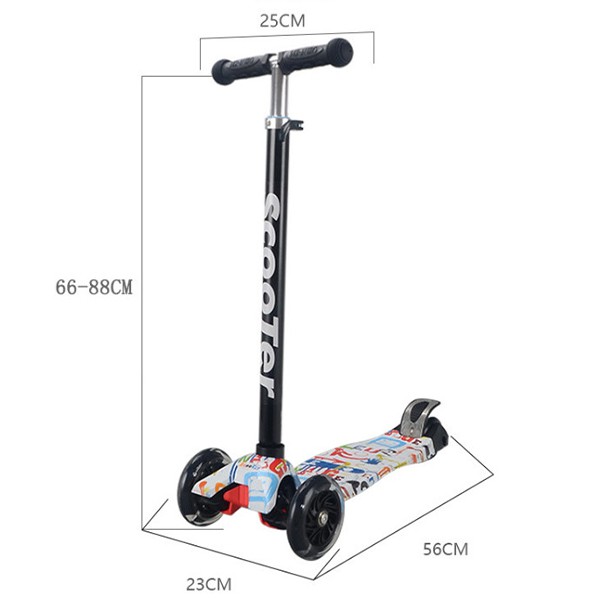 Xe Trượt Scooter 3 Bánh họa tiết Graffiti đẹp mắt, Cao Cấp, Đèn Led nhiều màu QC-2865Y