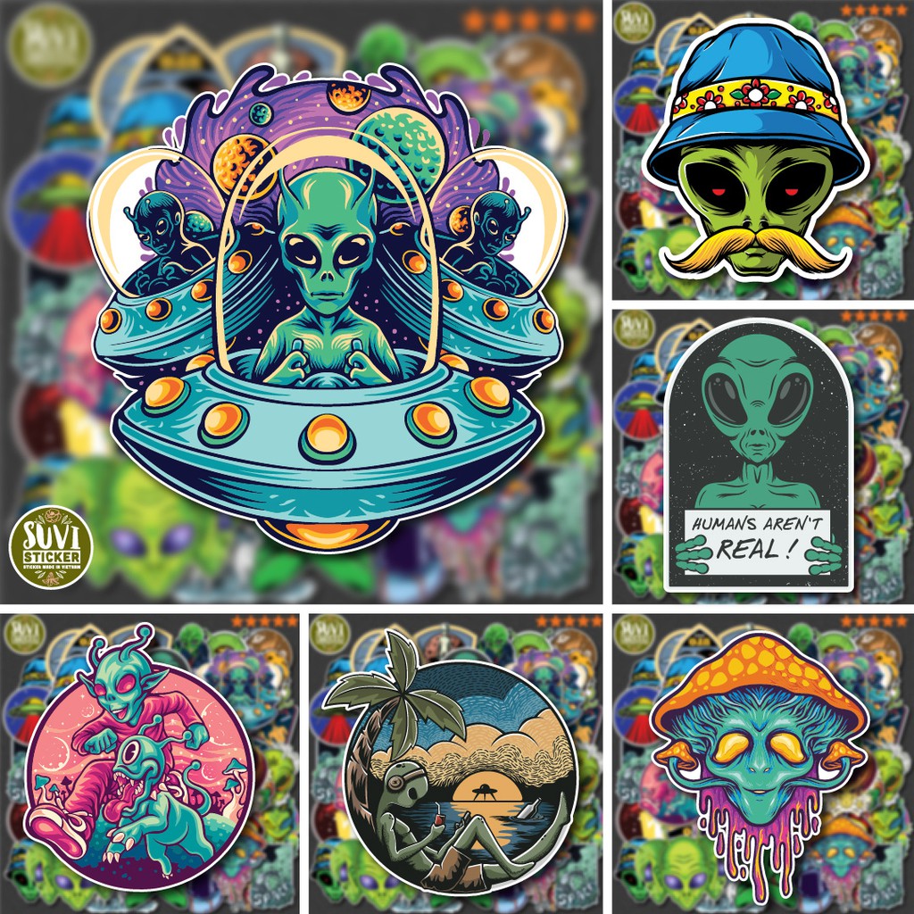 50 Sticker Alien chống nước sticker dán mũ bảo hiểm, laptop, điện thoại, đàn guitar, vali. MSP: NS02
