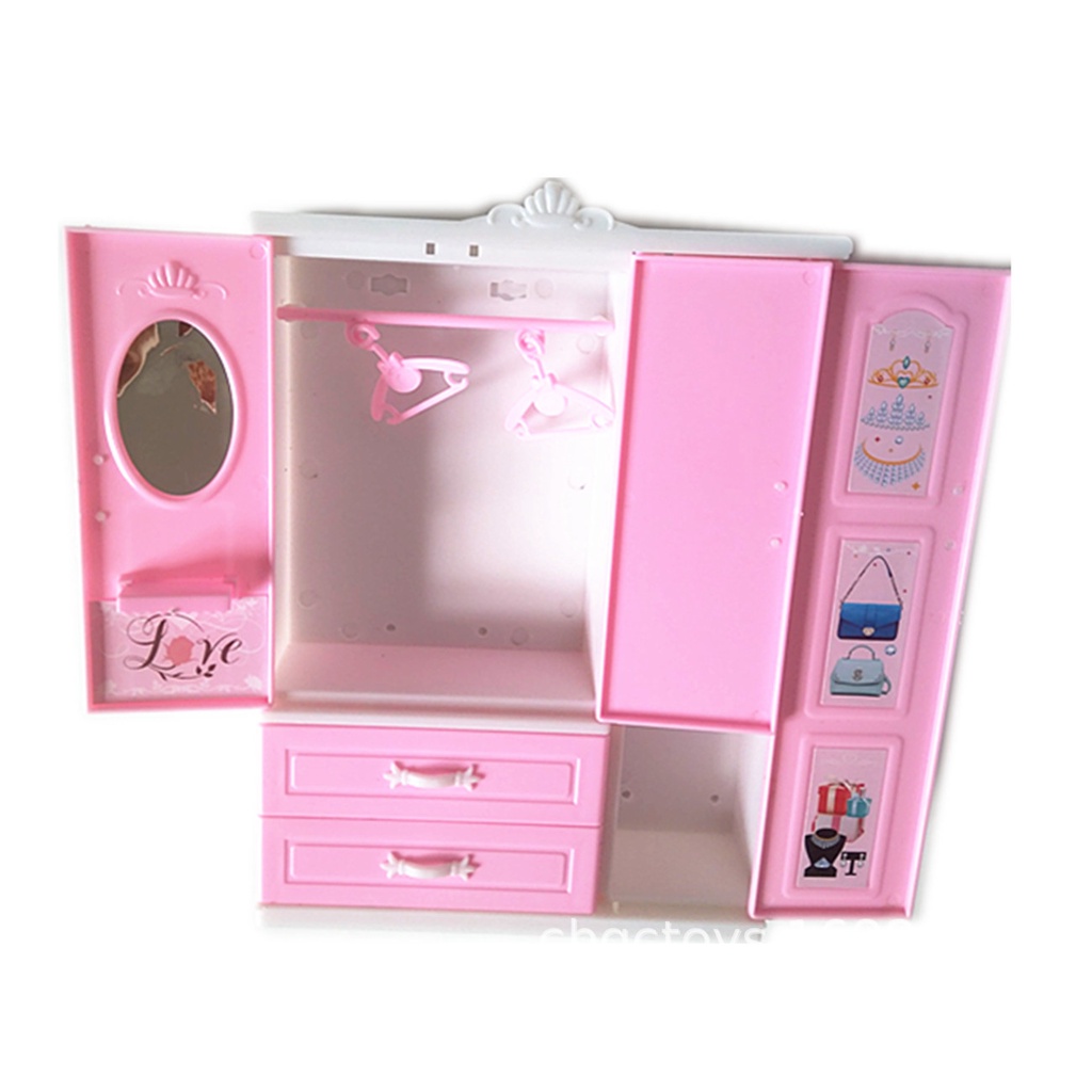Tủ quần áo cho búp bê barbie kèm phụ kiện túi và móc treo xinh xắn trang trí nhà búp bê ANDATOY AD946