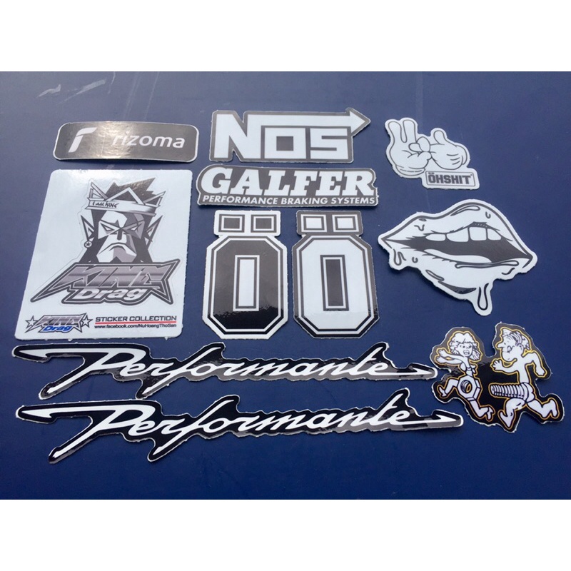 Trọn bộ 11 logo trắng đen. Hình dán chống nước nhãn hiệu xe. Decal cao cấp