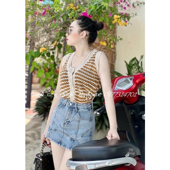 Áo len GhiLe Sát Nách Cài Khuy, Len Đan Móc Vintage Nhiều Màu