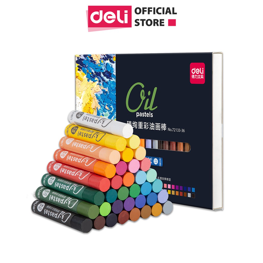 Bút sáp dầu oil pastel cao cấp trang trí sổ tay vẽ tranh tô màu chuyên nghiệp cao cấp học sinh Deli 12/24/36 Màu 72133