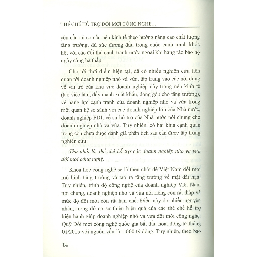 Sách - Thể Chế Hỗ Trợ Đổi Mới Công Nghệ Cho Doanh Nghiệp Nhỏ Và Vừa Việt Nam Trong Bối Cảnh Mới