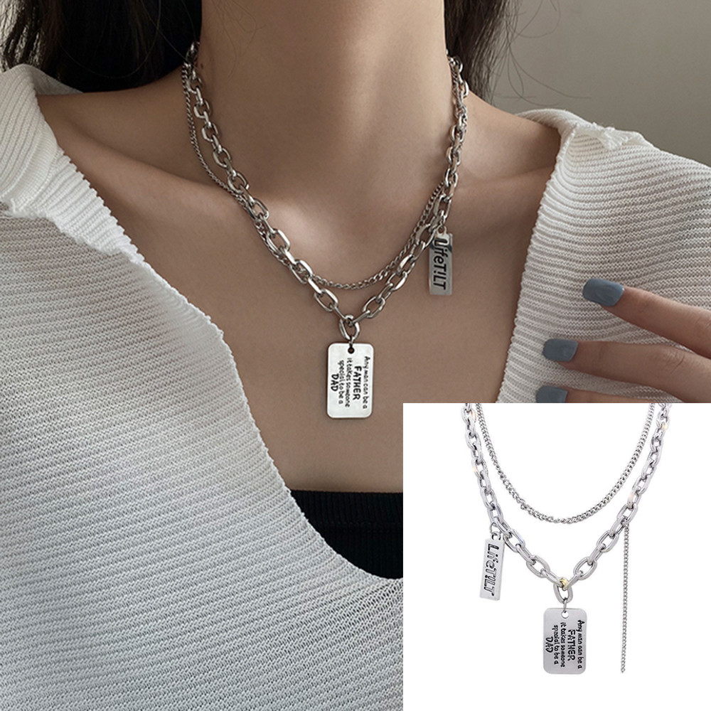 Vòng cổ dây xích đôi mặt hình tròn khác chữ thời trang cổ điển cho nữ