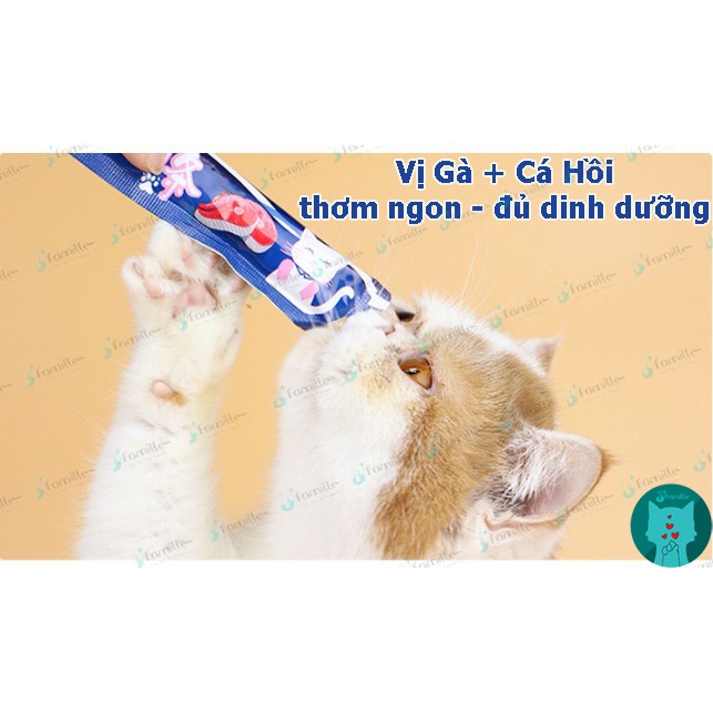 [MỀM MỊN]Thức Ăn Mềm Cung Cấp Độ Ẩm JFamille, Súp Thưởng Dinh Dưỡng Cho Mèo Vị Cá Hồi&amp;Gà. TĂNG ĐỀ KHÁNG. Gói 15g - JF80