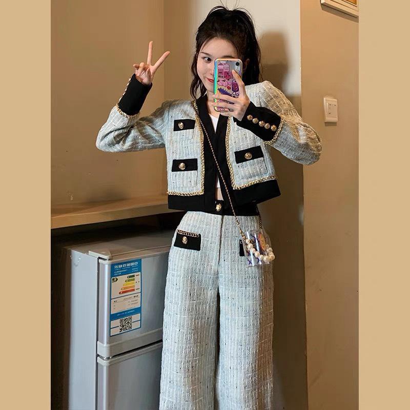 Set dạ 3 món: khoác croptop +croptop 2 dây+quần suông 💖 KÈM ẢNH THẬT