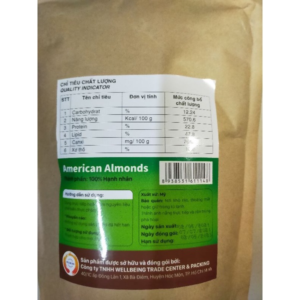 HẠNH NHÂN MỸ NGUYÊN VỊ  500G ĂN KIÊNG GIẢM CÂN EATCLEAN THỰC DƯỠNG MẸ VÀ BÉ
