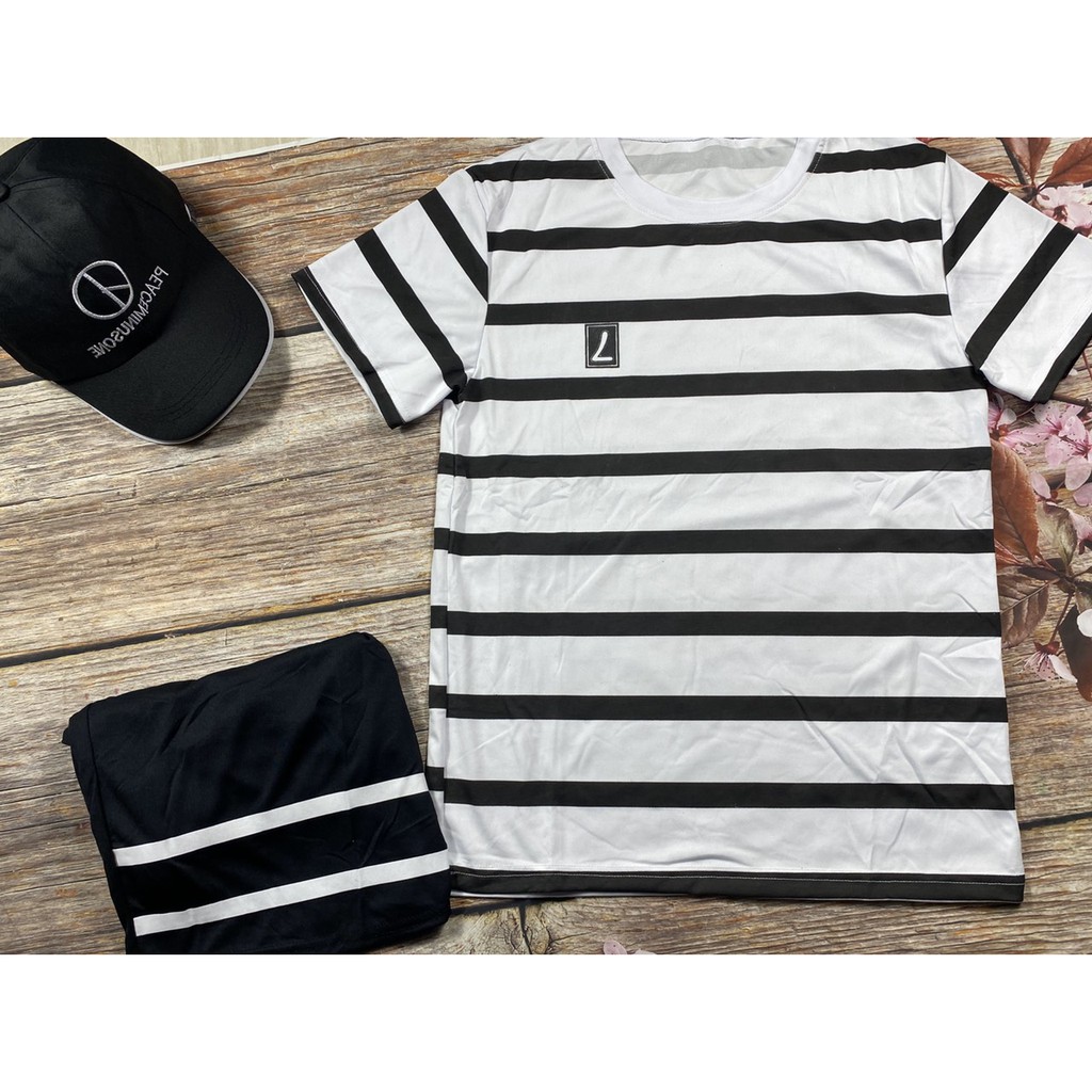 Bộ hè nam, bộ thun nam cộc tay In logo Hai Màu Trắng Đen - BN09 - Xưởng May Trung Kiên