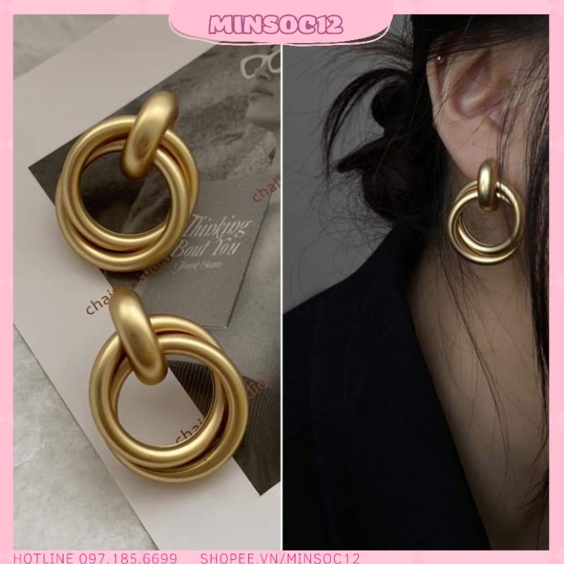 Bông Tai Kim Loại Mạ Vàng Vòng Tròn Nhiều Mẫu phong Cách Hàn Quốc Thiết Kế Độc Đáo Dành Cho Nữ