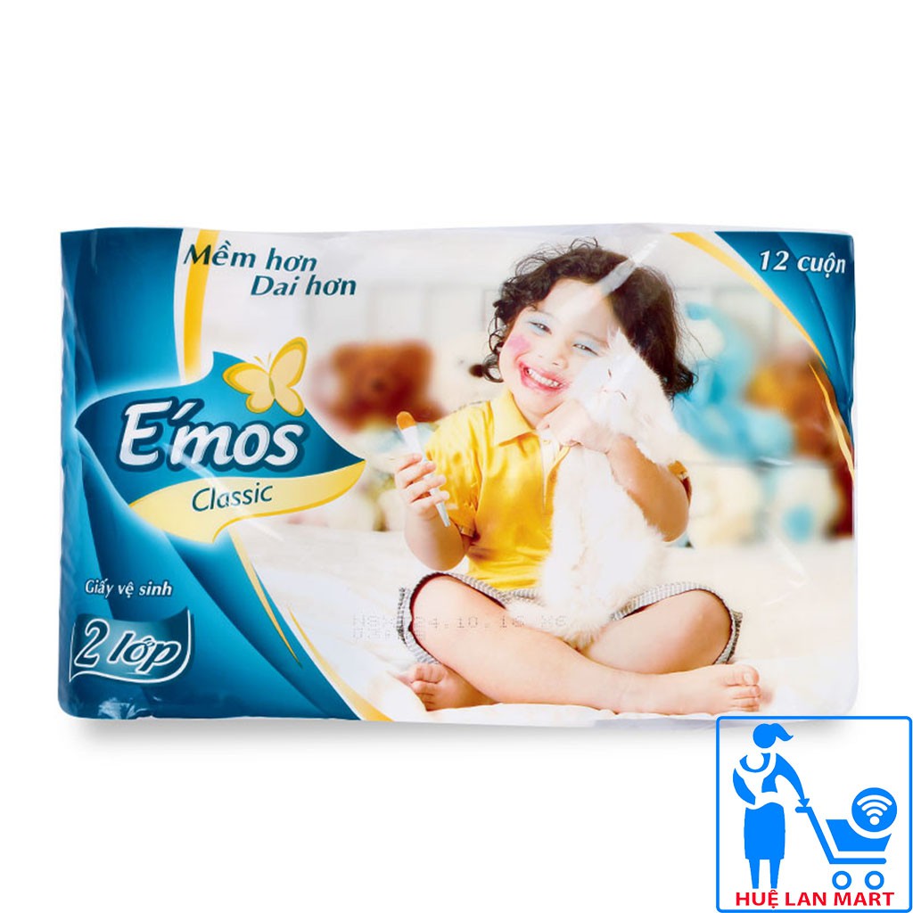Giấy Vệ Sinh E'mos Classic Xanh Gói 12 Cuộn 2 Lớp