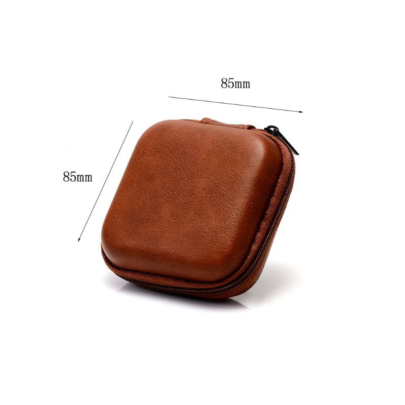 Hộp đựng tai nghe/ dây cáp dữ liệu usb mini bằng da có khóa kéo tiện dụng