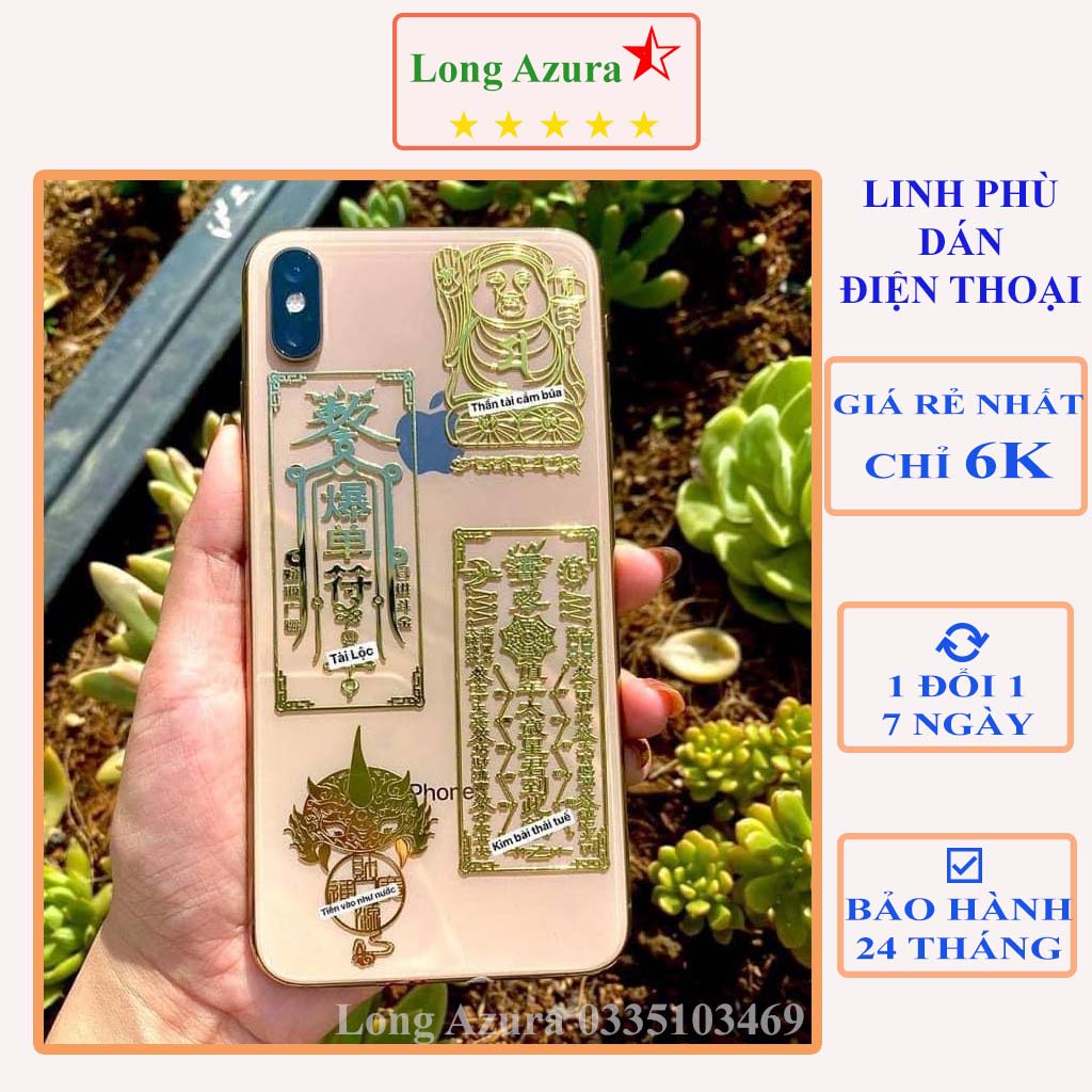 Linh phù dán điện thoại combo 4 miếng - lá may mắn phong thủy, tài lộc, tình duyên, thần tài