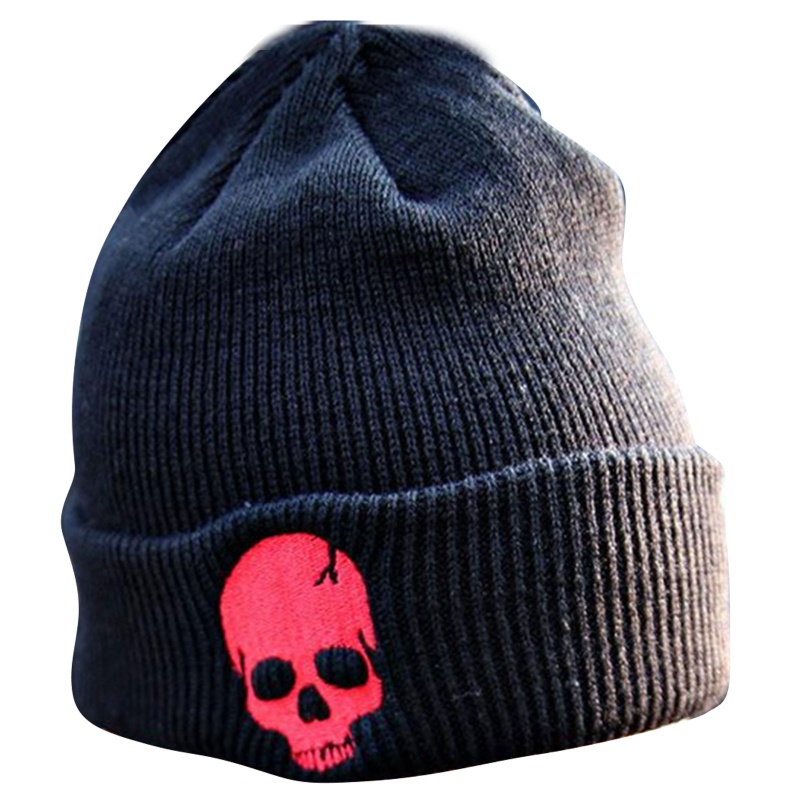Mũ Beanie Dệt Kim Dày Dặn Giữ Ấm Tai Thêu Họa Tiết Bộ Xương Phong Cách Punk Tinh Tế