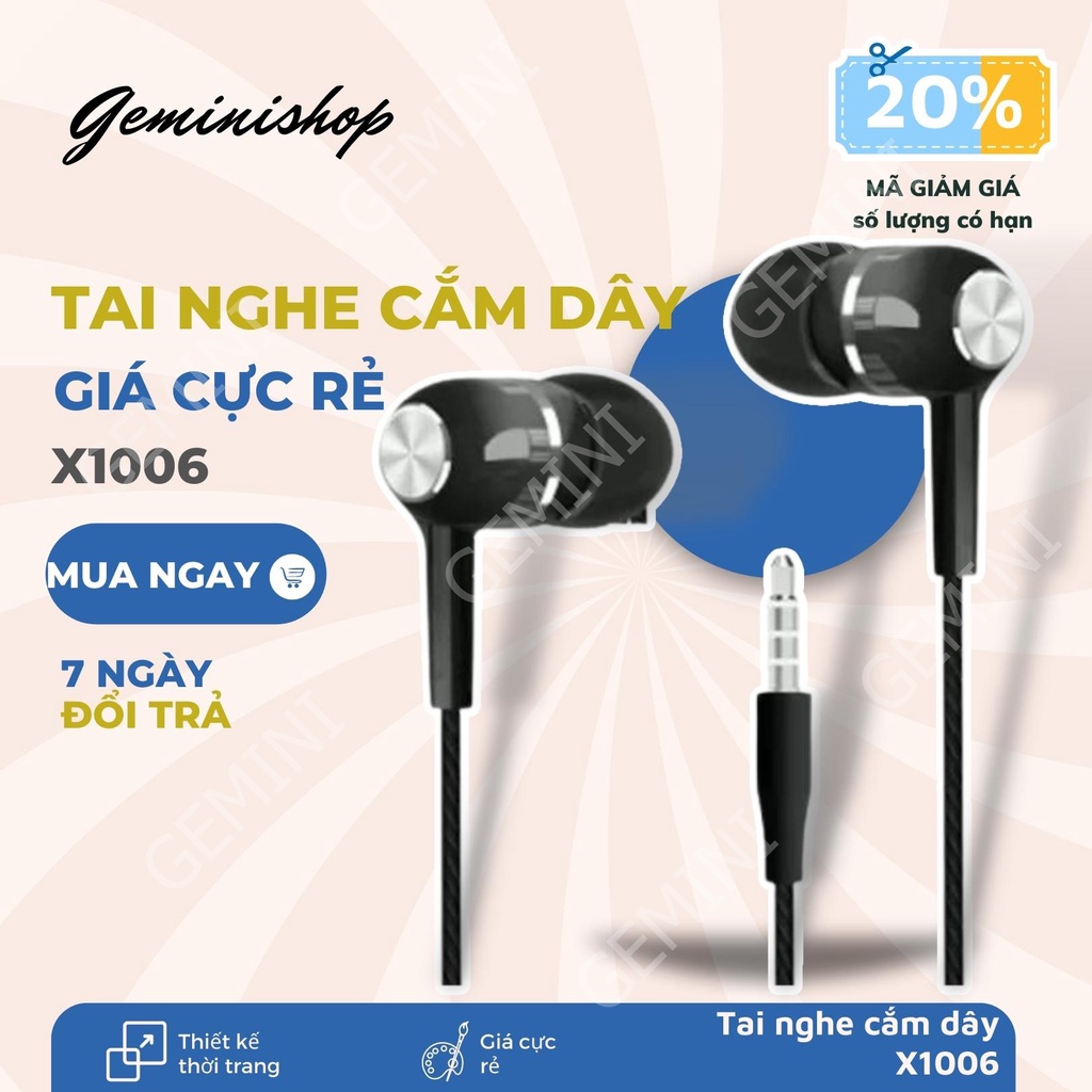 Tai nghe nhét tai In Ear jack cắm 3.5mm giá rẻ X1006
