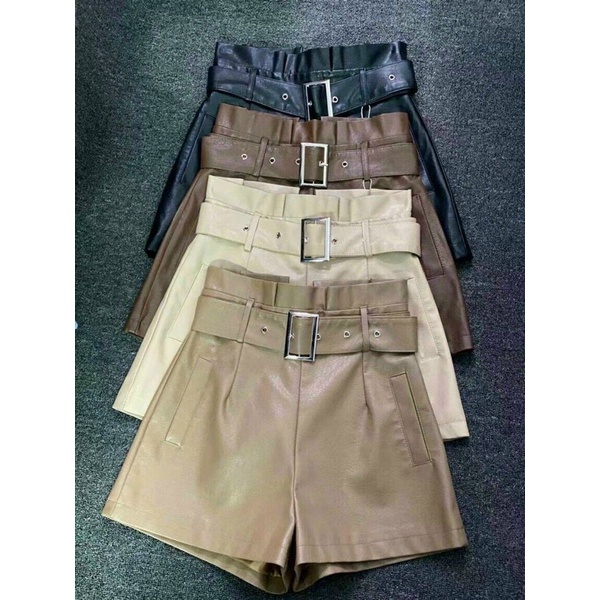 [Mã 2611THTRANG100K hoàn 10% xu đơn 99K] Quần short da phồng cạp cao kèm đai oze