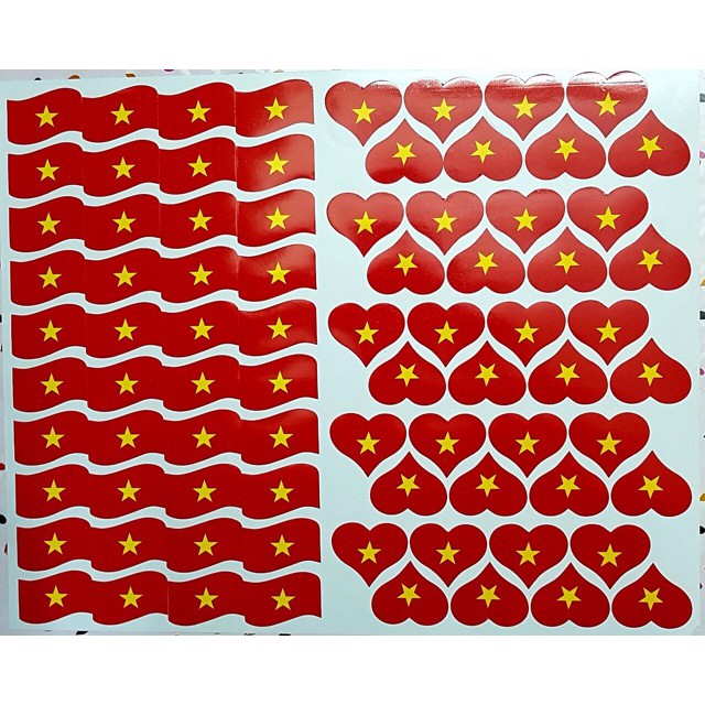 Sticker dán mặt hình trái tim và lá cờ đỏ sao vàng- COMBO 2 hình dán HBB