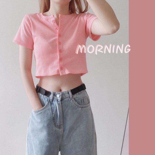 Set croptop len gân + Jean ống rộng lưng dây đen rút